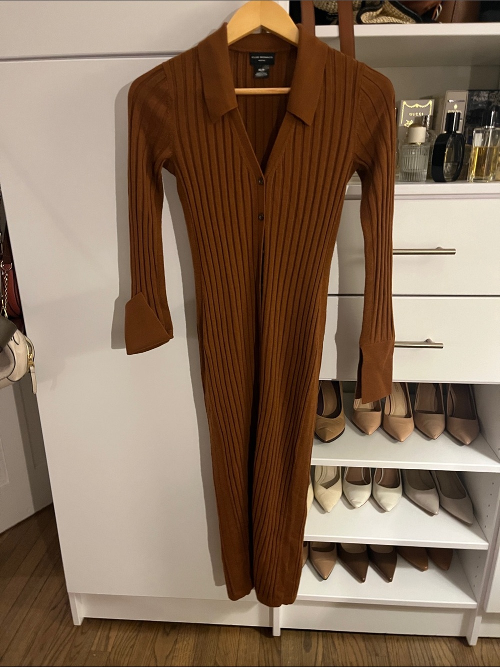 Club Monaco  Long Ribbed Button-Front Dress in Chestnut/marron xs